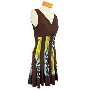 Frank Lyman Design Sz 6 Brown Sleeveless Abstract Pleat Dress cocktail